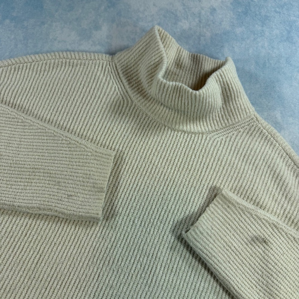 Abercrombie & Fitch Sweater Womens S Cream Good Ribbed Mock Neck Side Slit 3434